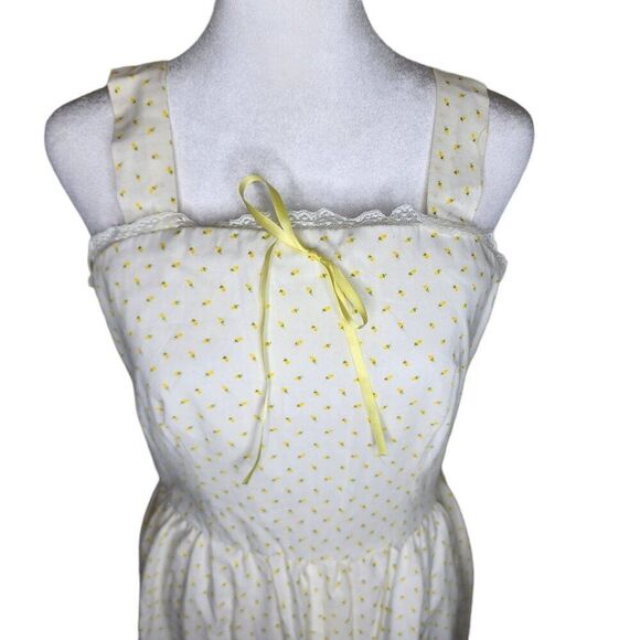 Vintage 70s Strappy Maxi Sweet Summer Dress Womens Size M White Yellow Calico Fl - Picture 2 of 5